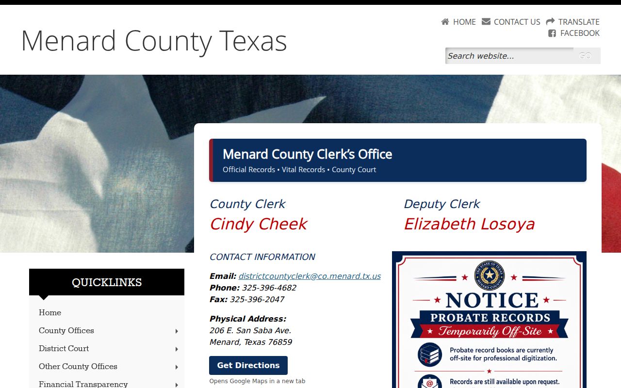Menard County Clerk page with official records and court contact routes