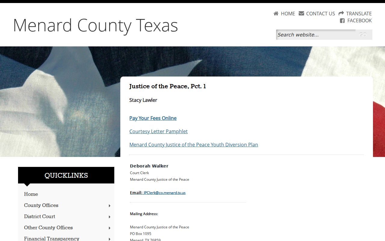 Menard County Justice of the Peace contact and jurisdiction page